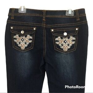 XXI Premium Denim Women Size 28 Long Dark Wash Low Rise Flap Pocket Bootcut Jean